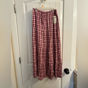 No Boundaries Plaid Maxi Skirt in Pink and White